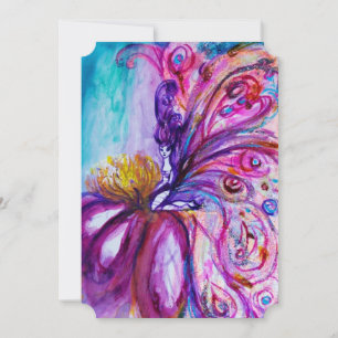 INVITATION FÉERIQUE PETITE FÉE FLEUR EN ROSE, ÉTINCELLES D'OR