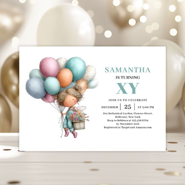 Invitation Féerique pour les 2 ans de la Mignonne  (Cute Fairy Girl 2nd Birthday Magical Whimsy invitation)
