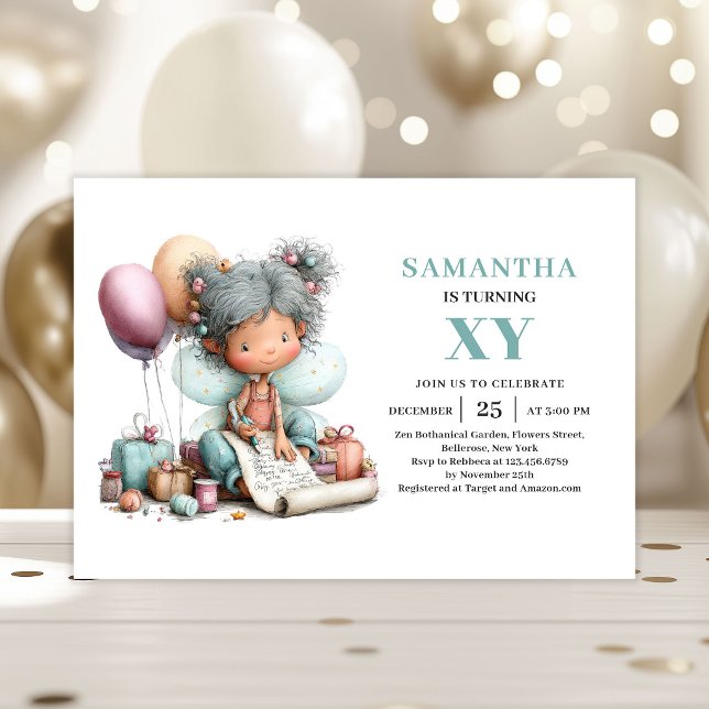 Invitation Féerique pour les 6 ans de la Mignonne  (Cute Fairy Girl 6th Birthday Magical Whimsy invitation)