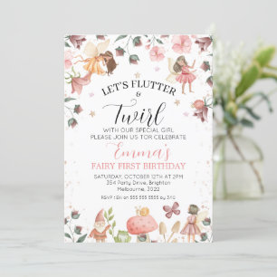 Invitation Fées Brown florales Fbatterl Twirl 1er anniversair