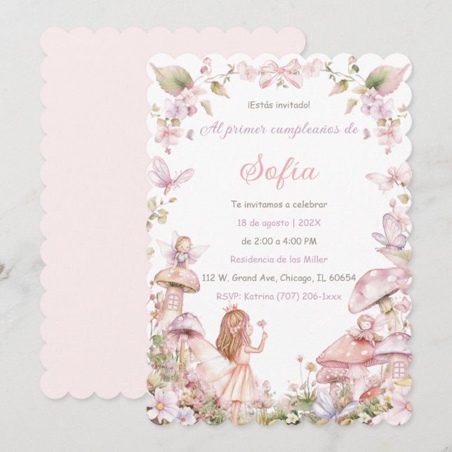 Invitation Fées d'anniversaire personnalisées (Devant / Derrière)