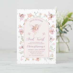 Invitation Fées de l'arche rose florale Flutter Twirl Anniver