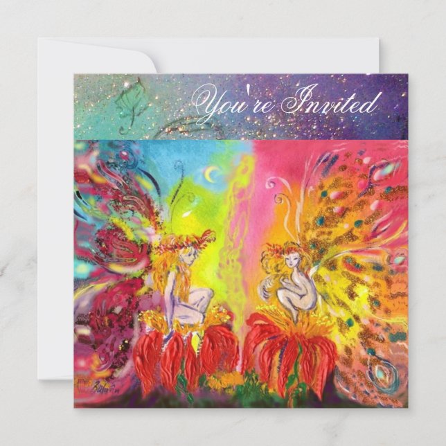 Invitation FÉES DE L'AUBE ,Paillettes d'or magiques (Devant)