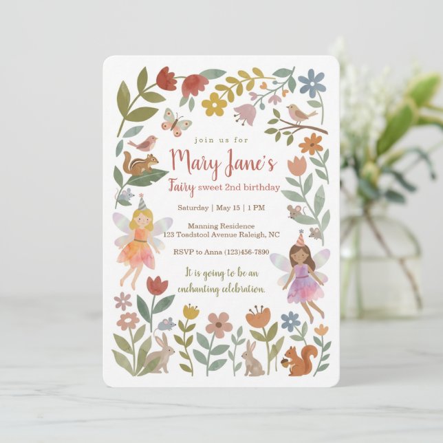 Invitation Fées du jardin enchanté et amis de la forêt (Debout devant)