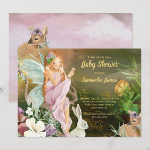 Invitation Fées et bébés animaux Baby shower boisé
