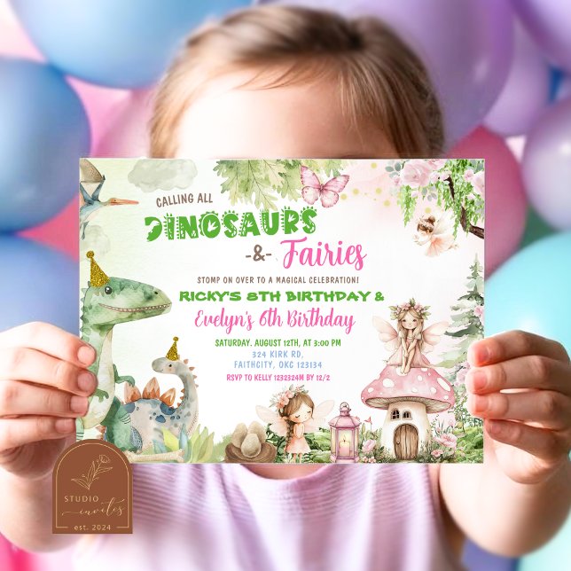 Invitation Fées et dinosaures Anniversaire conjoint garçon et (Créateur téléchargé)