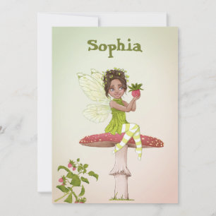 Invitation Fées Filles Âge Cheveux foncé Vert mignon Annivers