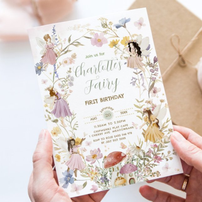 Invitation Fées Fleur sauvage Fleurs de prairie 1er anniversa (Créateur téléchargé)