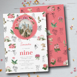 Invitation Fées Rose Floral Champignons Fairy Castle Annivers