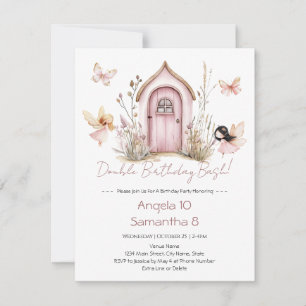 Invitation Fées roses Double Anniversaire Enfants Bassin