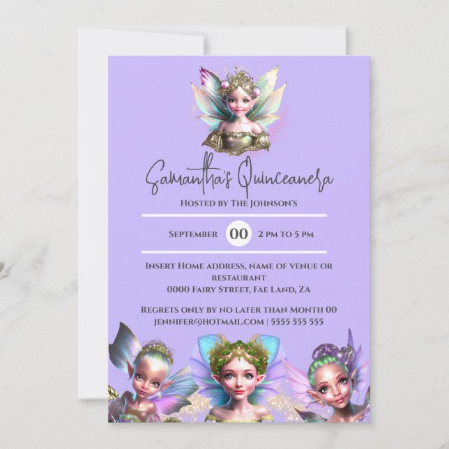 Invitation Fées whimsical filles magiques iridescente violet (Devant)