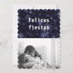 Invitation Felices Fiestas Snowflakes Midnight Blue Flat Card