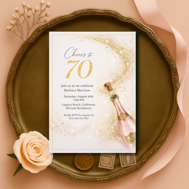 Invitation Félicitations 70e Anniversaire Champagne Rose Gold (Créateur téléchargé)