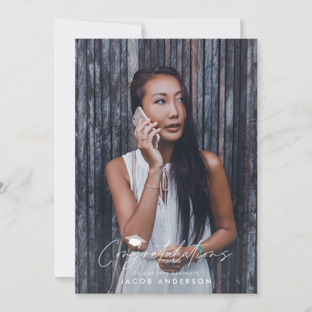 Invitation Félicitations à la graduation simple noir gris pho (Devant)