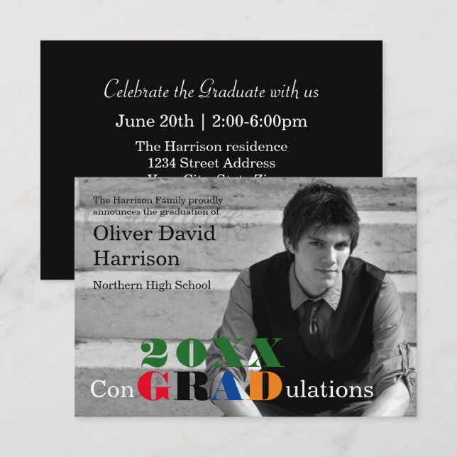 Invitation Félicitations Colorées 20XX - Annonce 3x5 (Devant / Derrière)