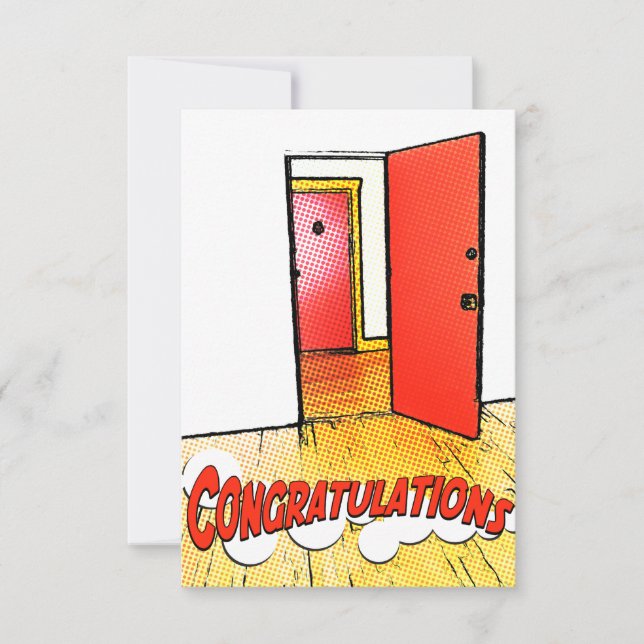 Invitation félicitations comic door (Devant)