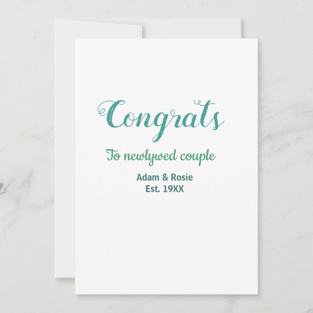 Invitation Félicitations couple de mariage bleu vert nom anné (Devant)
