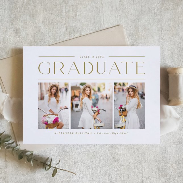 Invitation Félicitations de fin d'études avec typographie mod (Customizable photo collage graduation invitation featuring minimalist typography. )