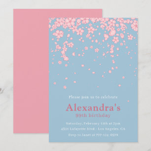 Invitation Félicitations Élégantes Fleur Aquarelle Rose Bleu