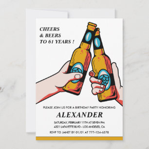 Invitation Félicitations et bières Adultes Hommes 61e anniver
