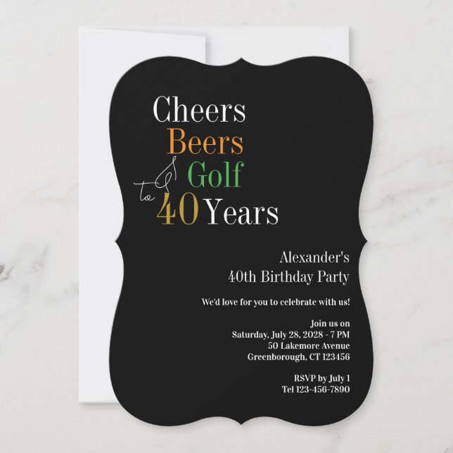 Invitation Félicitations et bières Golf 40e anniversaire (Devant)