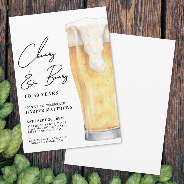 Invitation Félicitations et bières pour l'anniversaire d'un h (Cheers And Beers Men's Birthday Invitation)