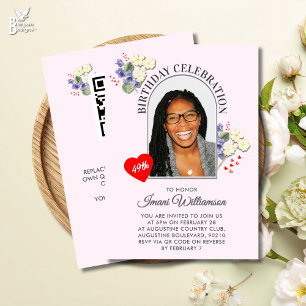 Invitation Félicitations FÉVRIER Floral ANNIVERSAIRE Photo po