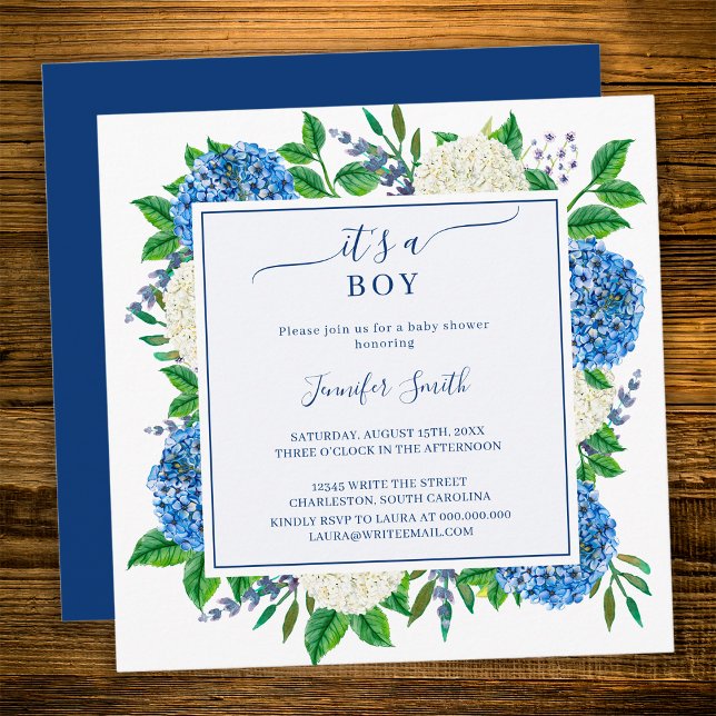 Invitation Félicitations Fleurie Hydrangea C'est un Garçon Ba (Créateur téléchargé)
