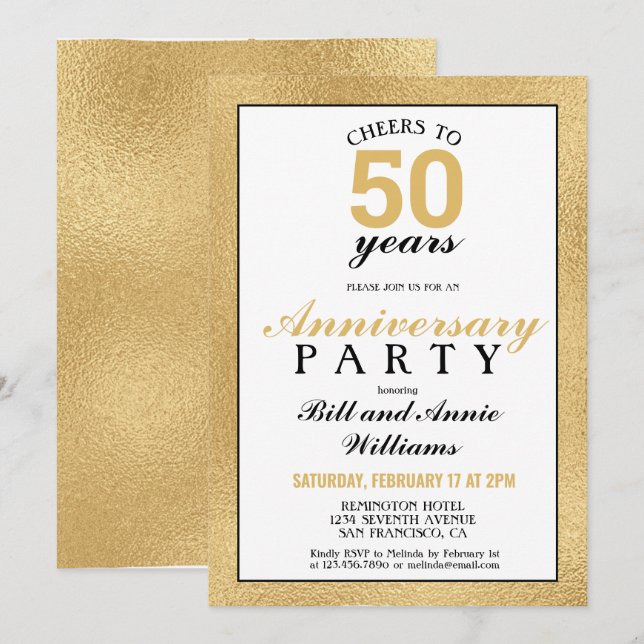 Invitation Félicitations pour 50 ans de mariage Fête des 50 a (Devant / Derrière)