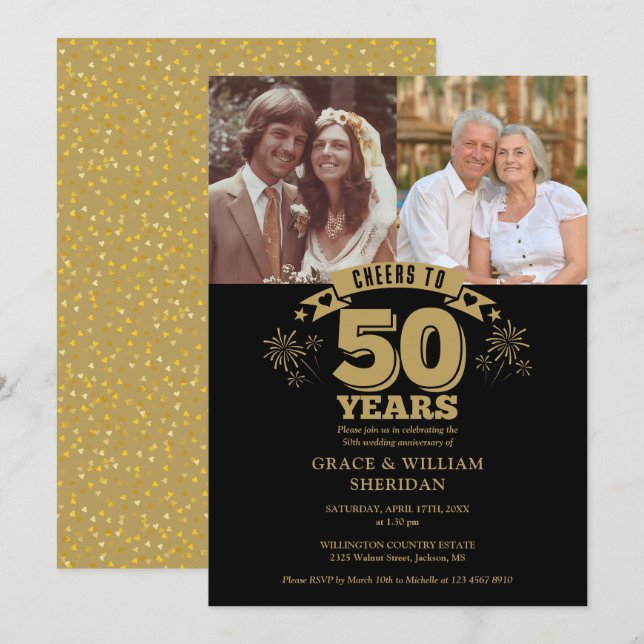 Invitation Félicitations pour le 50e anniversaire de mariage  (Devant / Derrière)