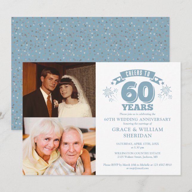Invitation Félicitations pour le 60e anniversaire de mariage  (Devant / Derrière)