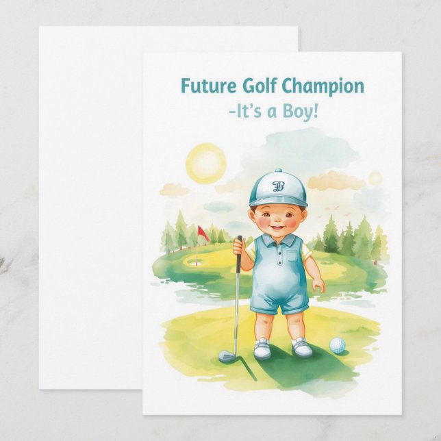 Invitation Félicitations pour le golf C'est un garçon | Bébé  (Devant / Derrière)