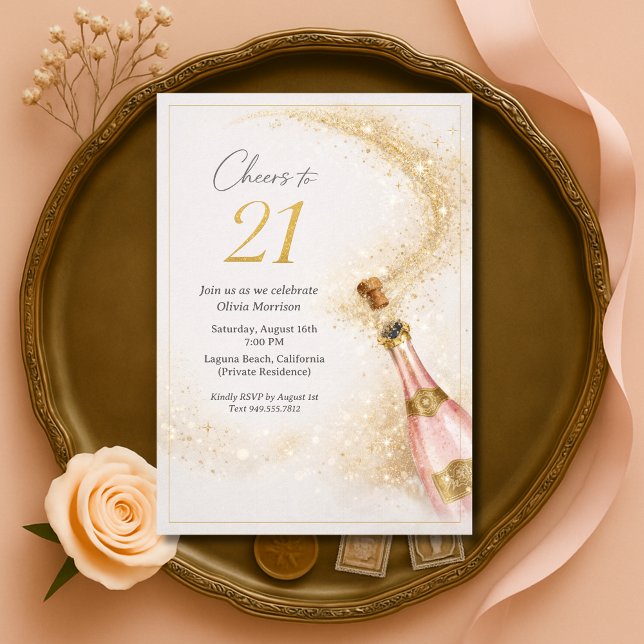 Invitation Félicitations pour les 21 ans Champagne Rose Gold (Créateur téléchargé)