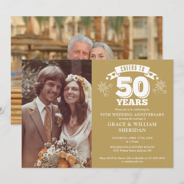 Invitation Félicitations pour les 50 ans de mariage 2 Photos (Devant / Derrière)