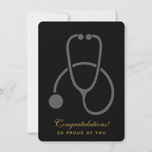 Invitation Félicitations Stylish Grey Stethoscope Grad (Devant)