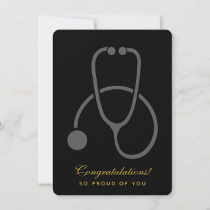 Invitation Félicitations Stylish Grey Stethoscope Grad