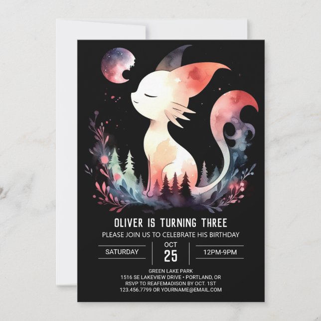 Invitation Feline minimaliste Chat Anniversaire (Devant)