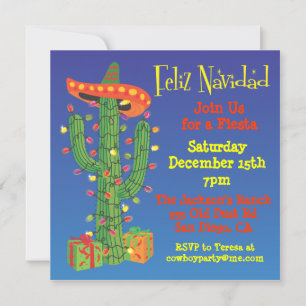 Invitation Feliz Navidad Cactus avec Noël Sombero