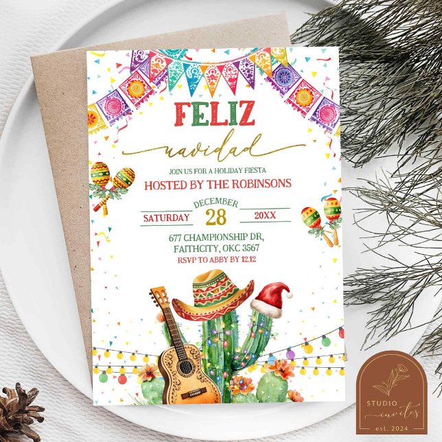 Invitation Feliz Navidad Cactus Fête de Noël Fiesta (Créateur téléchargé)