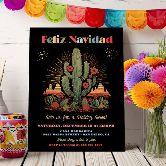 Invitation Feliz navidad Fiesta Cactus Desert Soirée (Créateur téléchargé)