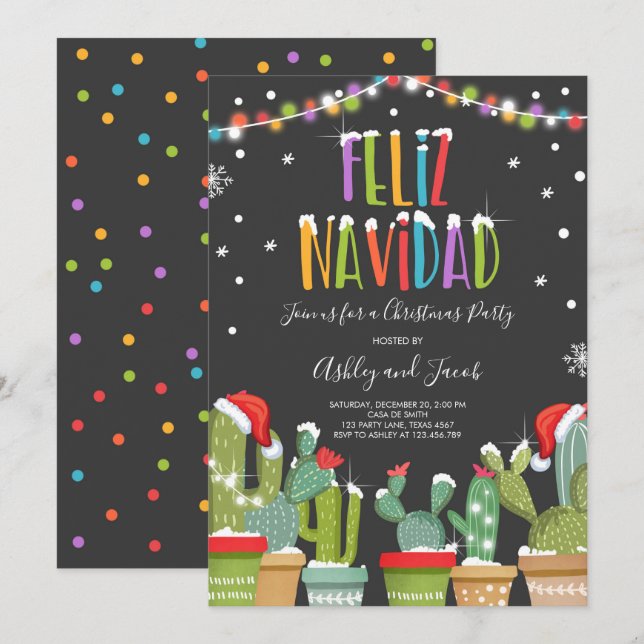 Invitation Feliz Navidad Fiesta Christmas (Devant / Derrière)