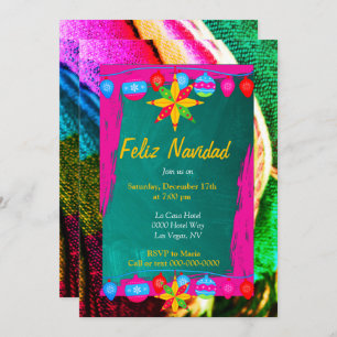 Invitation Feliz Navidad Fiesta sur Sarape rose et verte