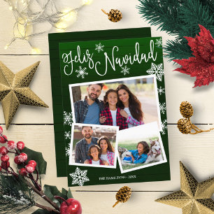 Invitation Feliz Navidad Flocon de Neige Rustique 3 Photos No