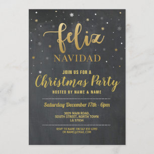 Invitation Feliz Navidad Gold & Black Chalk Christmas Party