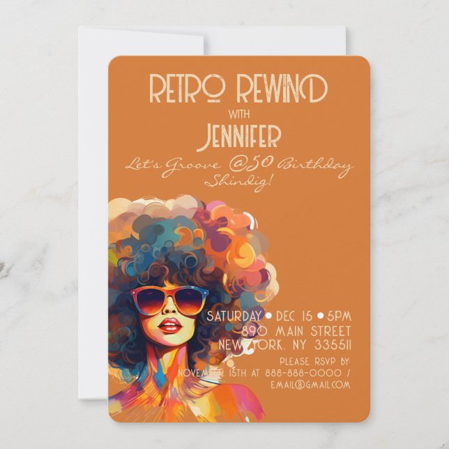 Invitation Female Retro Rewind 50e Anniversaire Shindig Party (Devant)