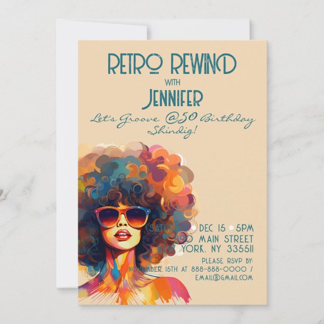 Invitation Female Retro Rewind 50e Anniversaire Shindig Party (Devant)
