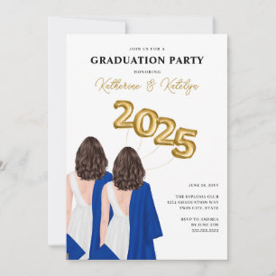 Invitation Female Twins Portrait Graduation Party