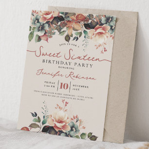 Invitation Féminin Bohème Automne Floral Douce 16e Anniversai