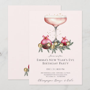 Invitation Féminin Champagne Rose Nouvel An Anniversaire