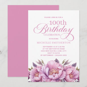Invitation Féminin Fleur Aquarelle Rose Élégant 100e Annivers